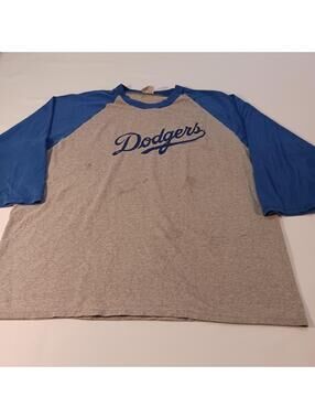 VINTAGE Lee Sport Los Angeles Dodgers Men T-Shirt Gray & Blue Baseball Size XL